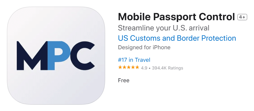 mobile passport control app listing in app store