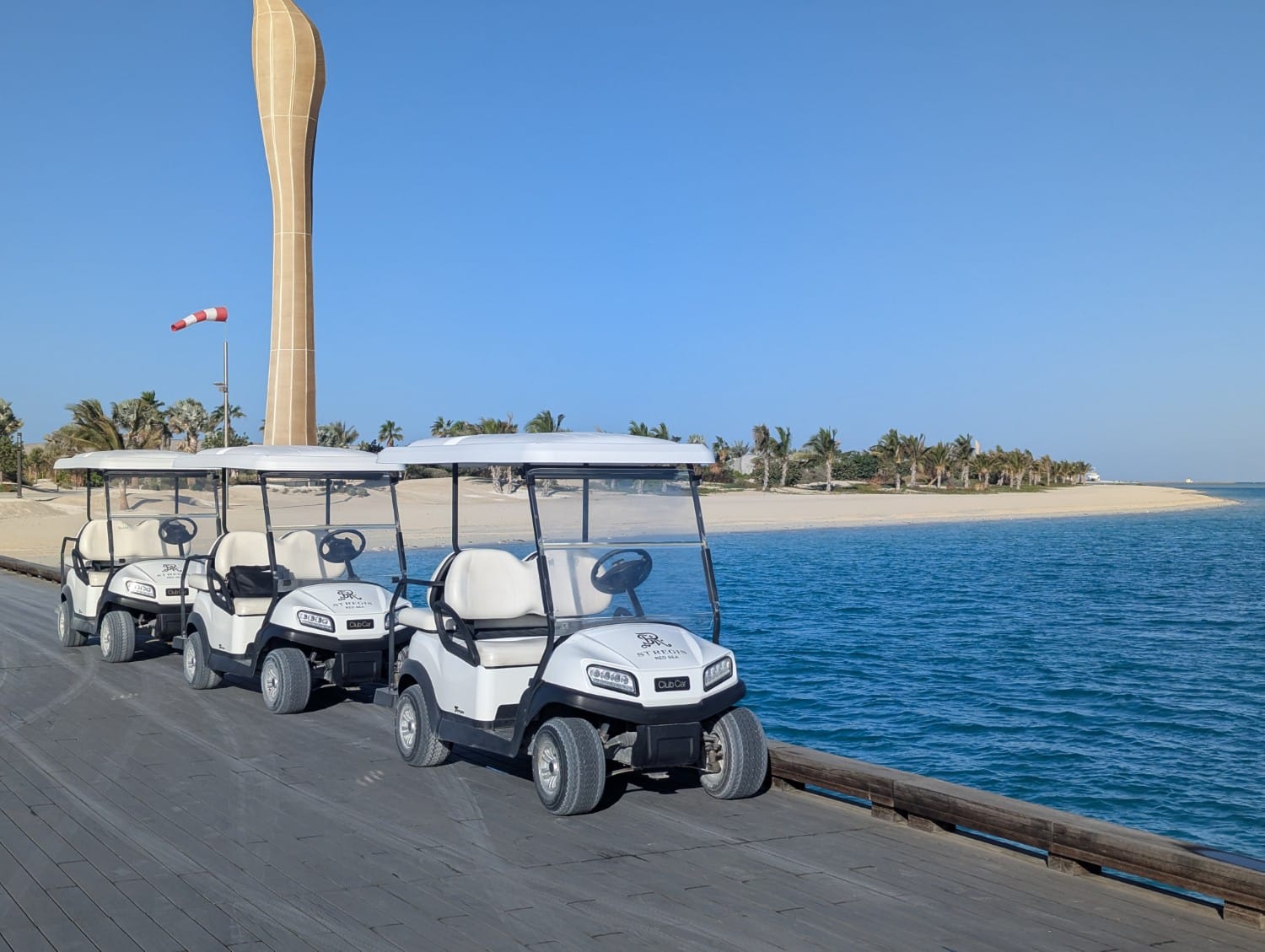 St Regis gold carts at the St Regis Red Sea Resort.