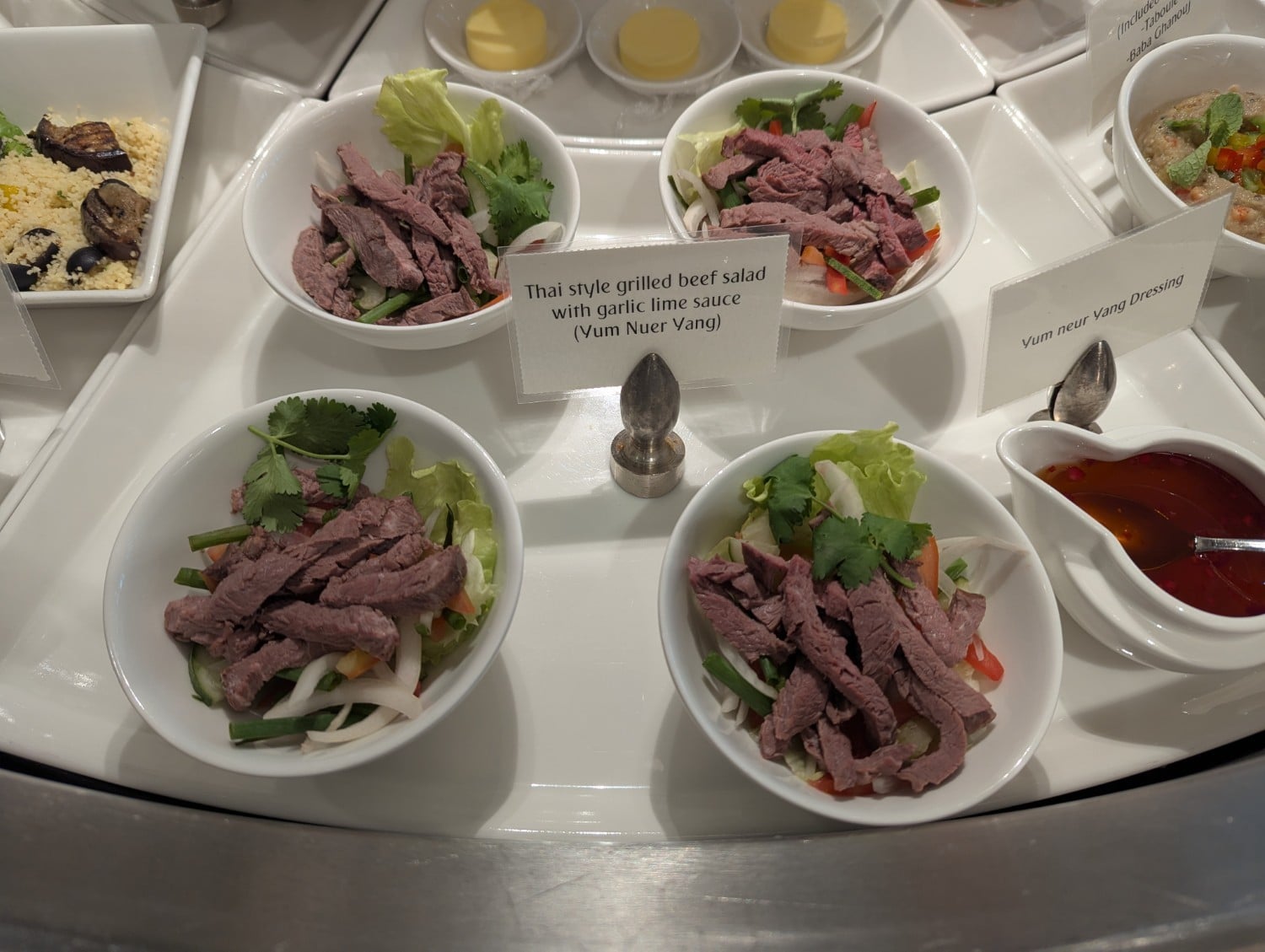 emirates a380 first class lounge thai style beef salad