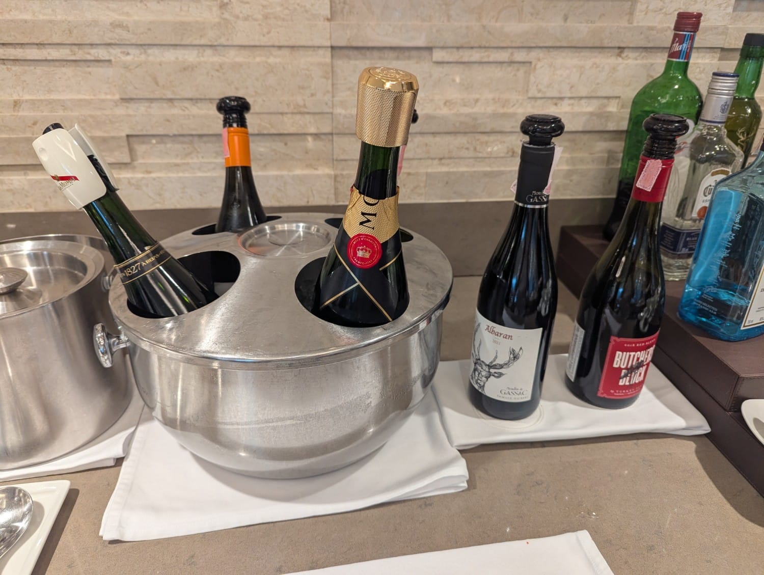 emirates a380 first class lounge wine and champagne