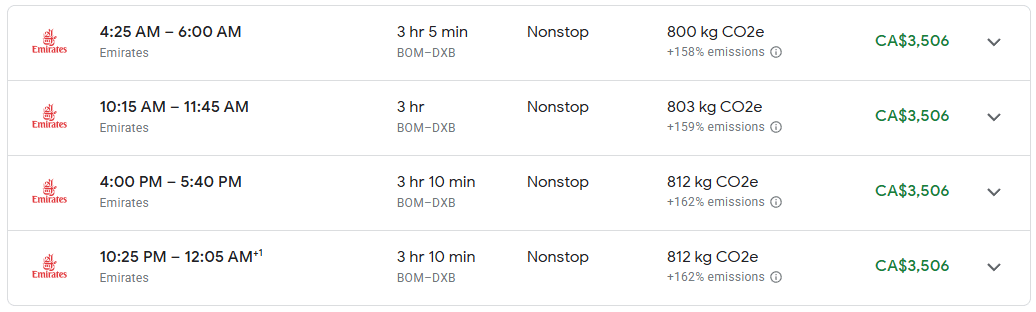 emirates first class flight mumbai comparison
