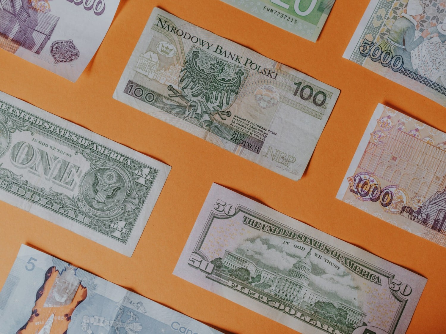 foreign currency on table