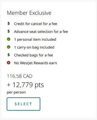 redeem westjet points for member exclusive fare