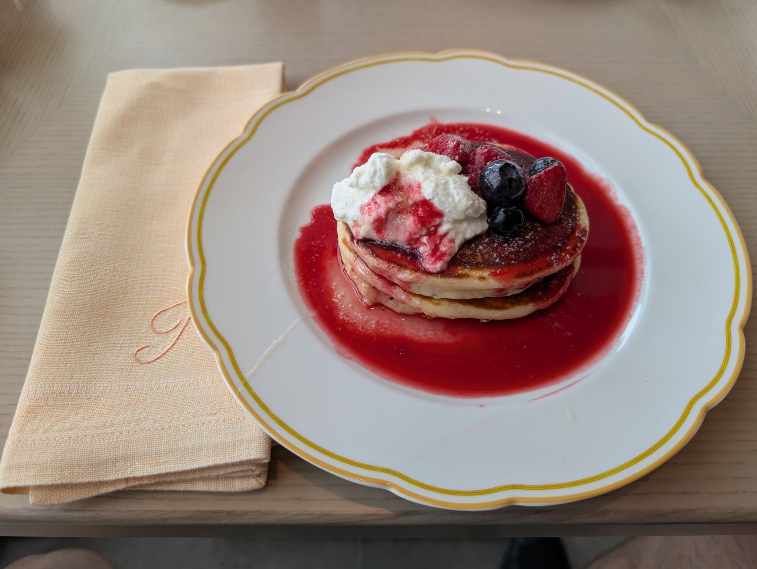 waldorf astoria osaka jolie brasserie pancakes with fruit