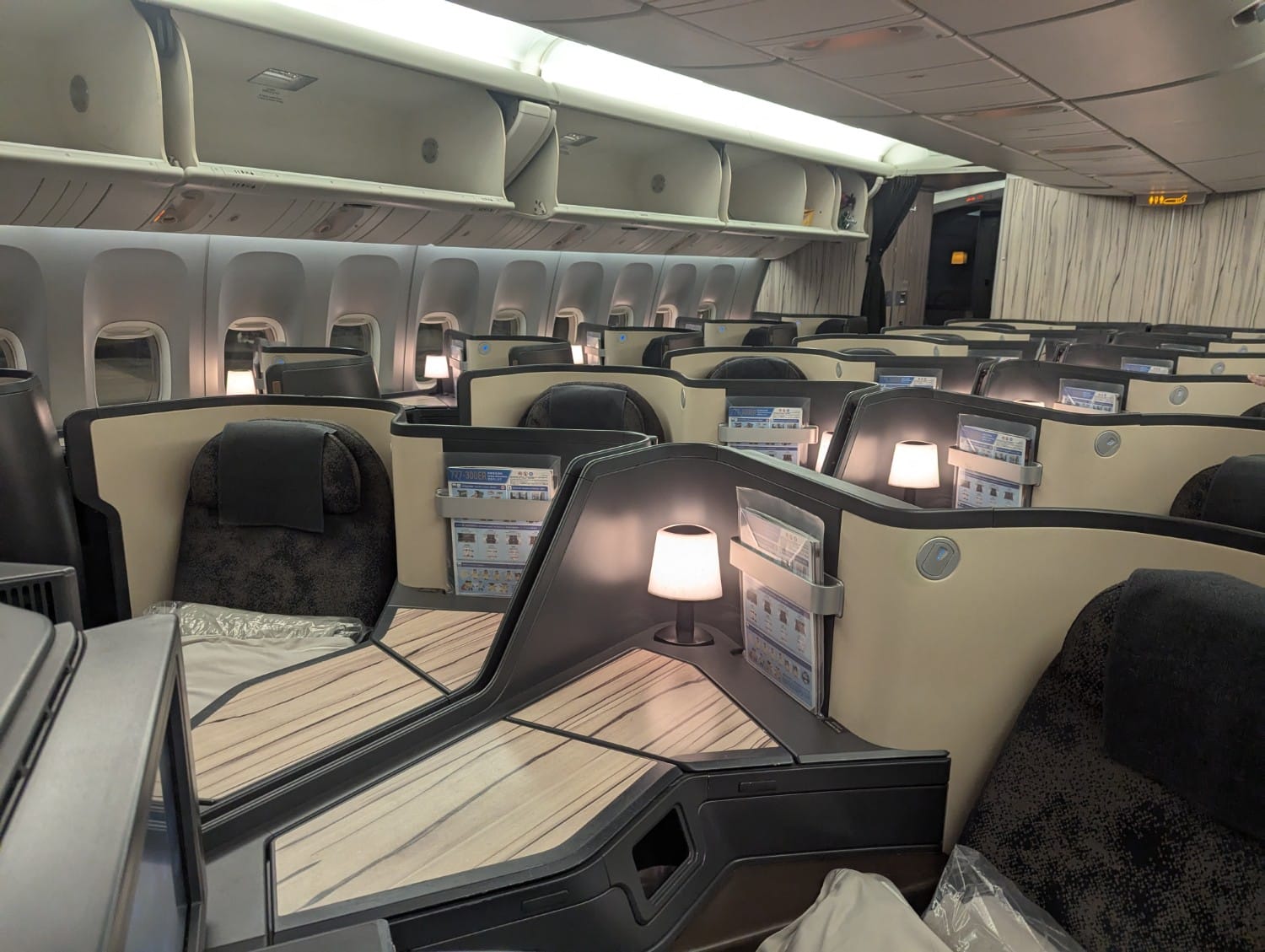 China Airlines business class cabin onboard the Boeing 777.
