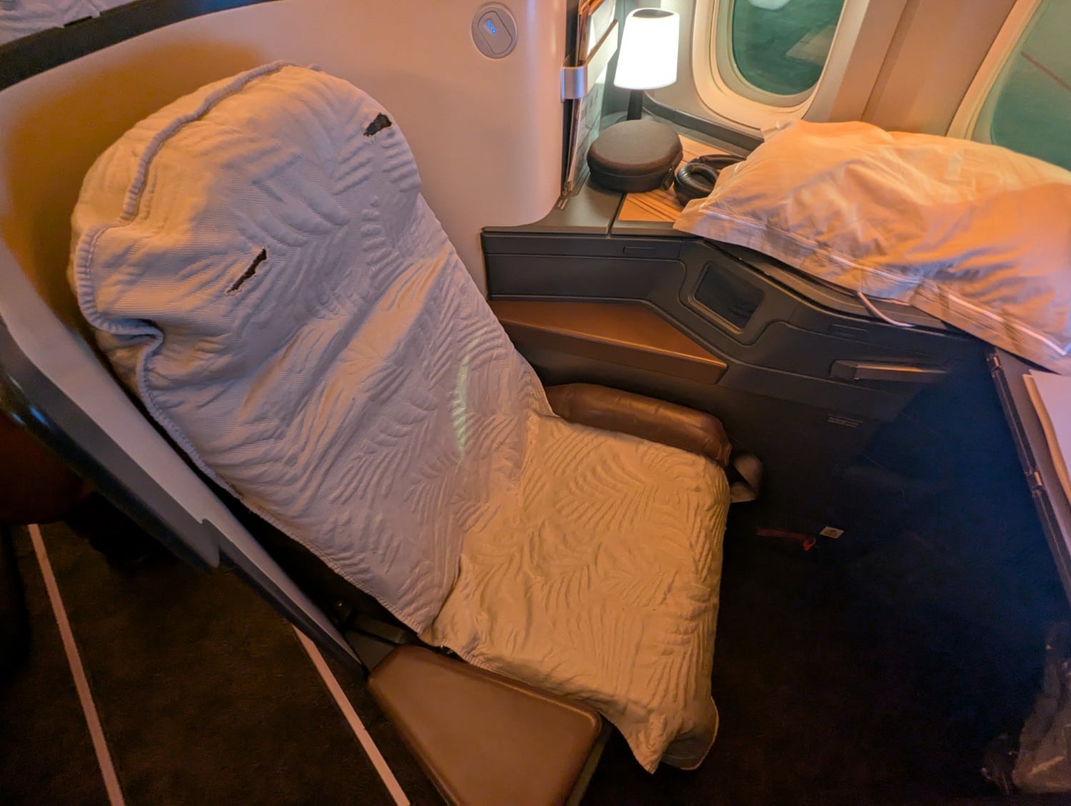 China Airlines business class seat with seat cover for lie-flat mode