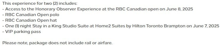 hilton experiences package with details