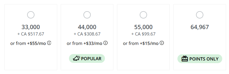 Aeroplan + Options de récupération en espèces