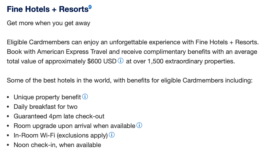 american express fine hotels and resorts information