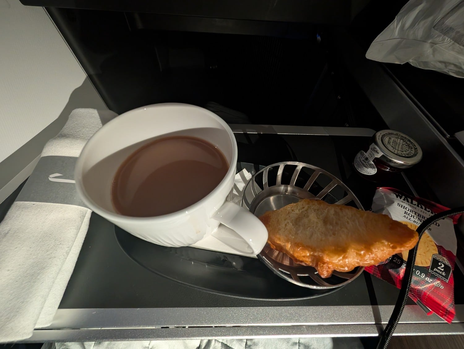british airways business class a350 tea with croissant