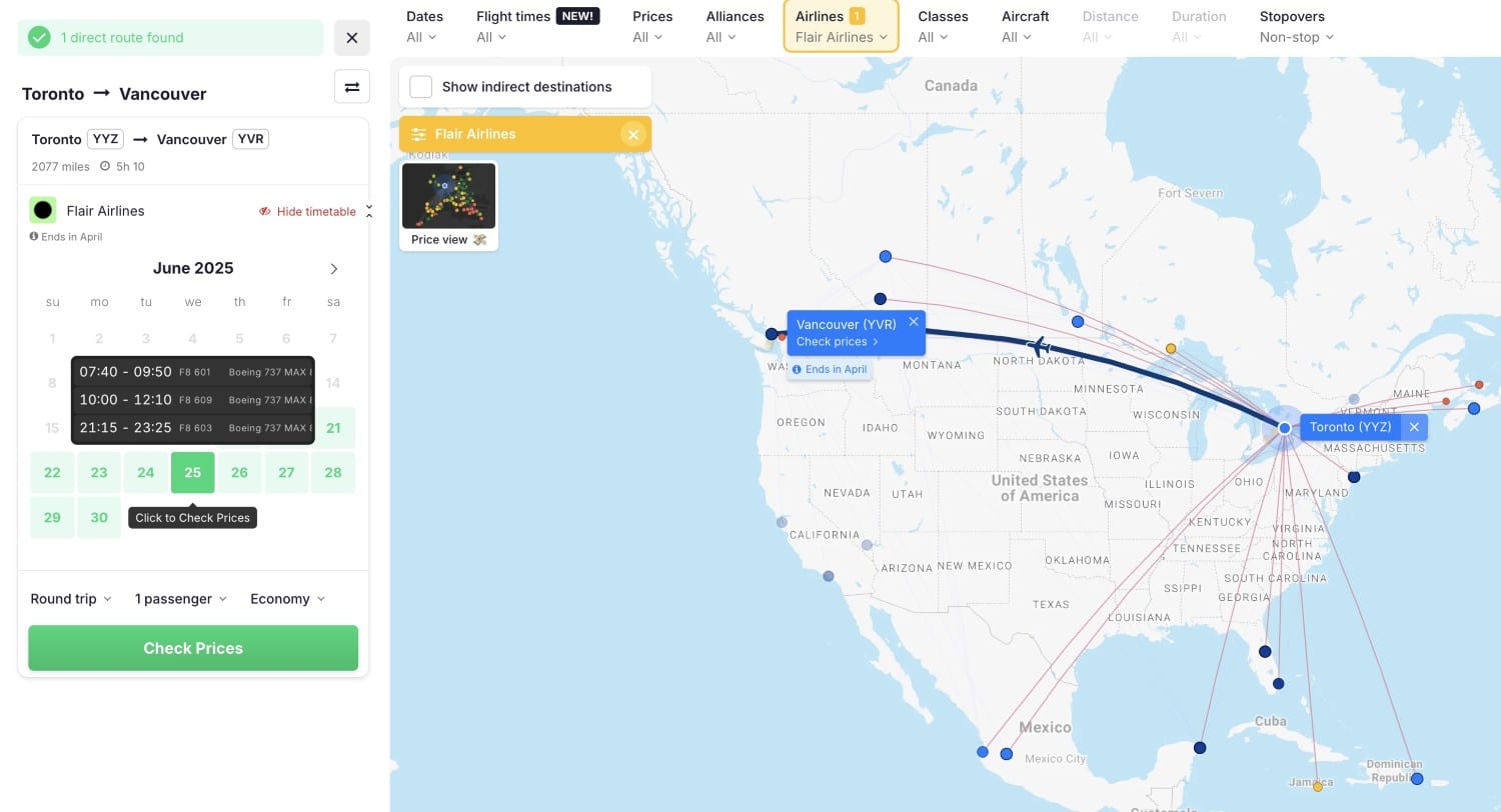 flair airlines routes from toronto yyz