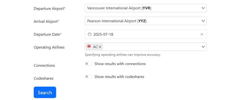 Seats.aero fare class viewer tool to plan for AC bid upgrade attempt.