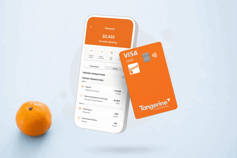 tangerine debit card with tangerine in background