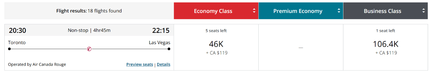 Air Canada Rouge Flight Redemption de Toronto à Las Vegas