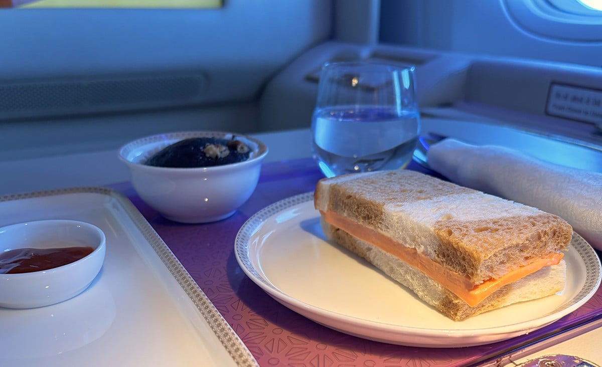 air india first class 777-300er sandwich snack