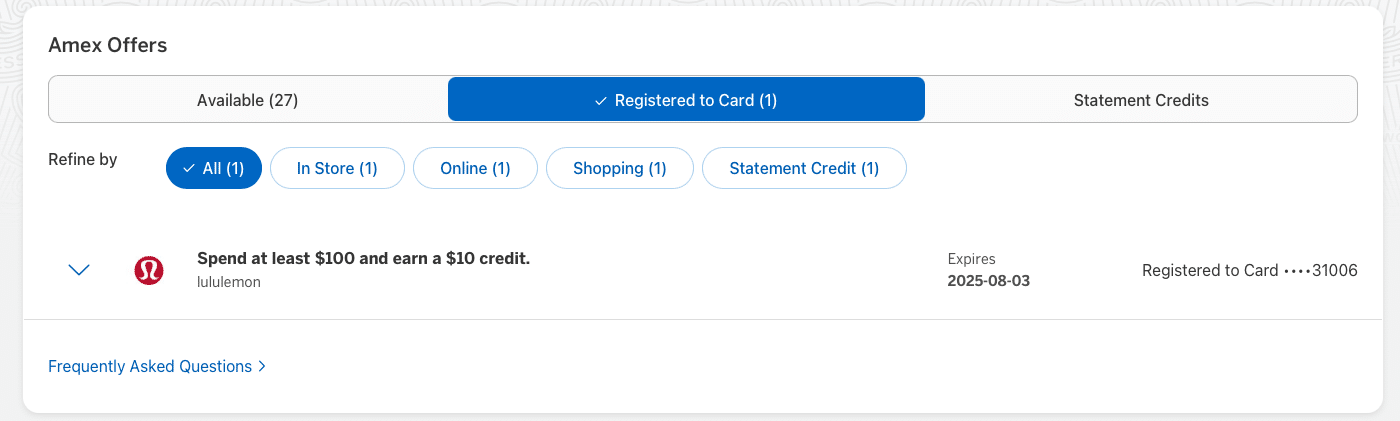 american express lululemon cardholder offer