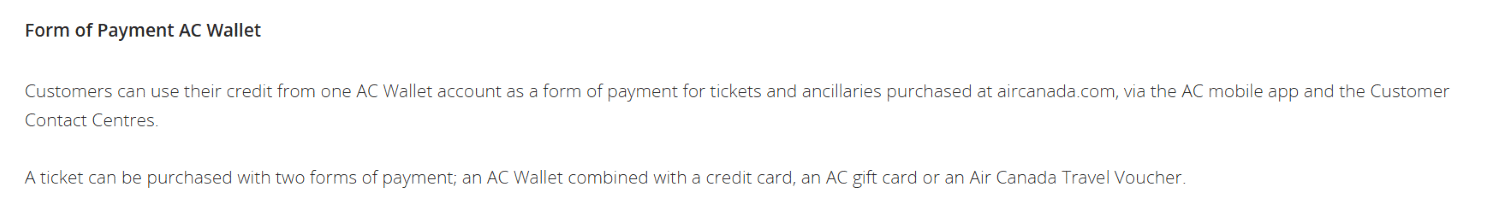 air canada maximum ticket payment methods notice