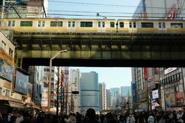 train on track in japanese city