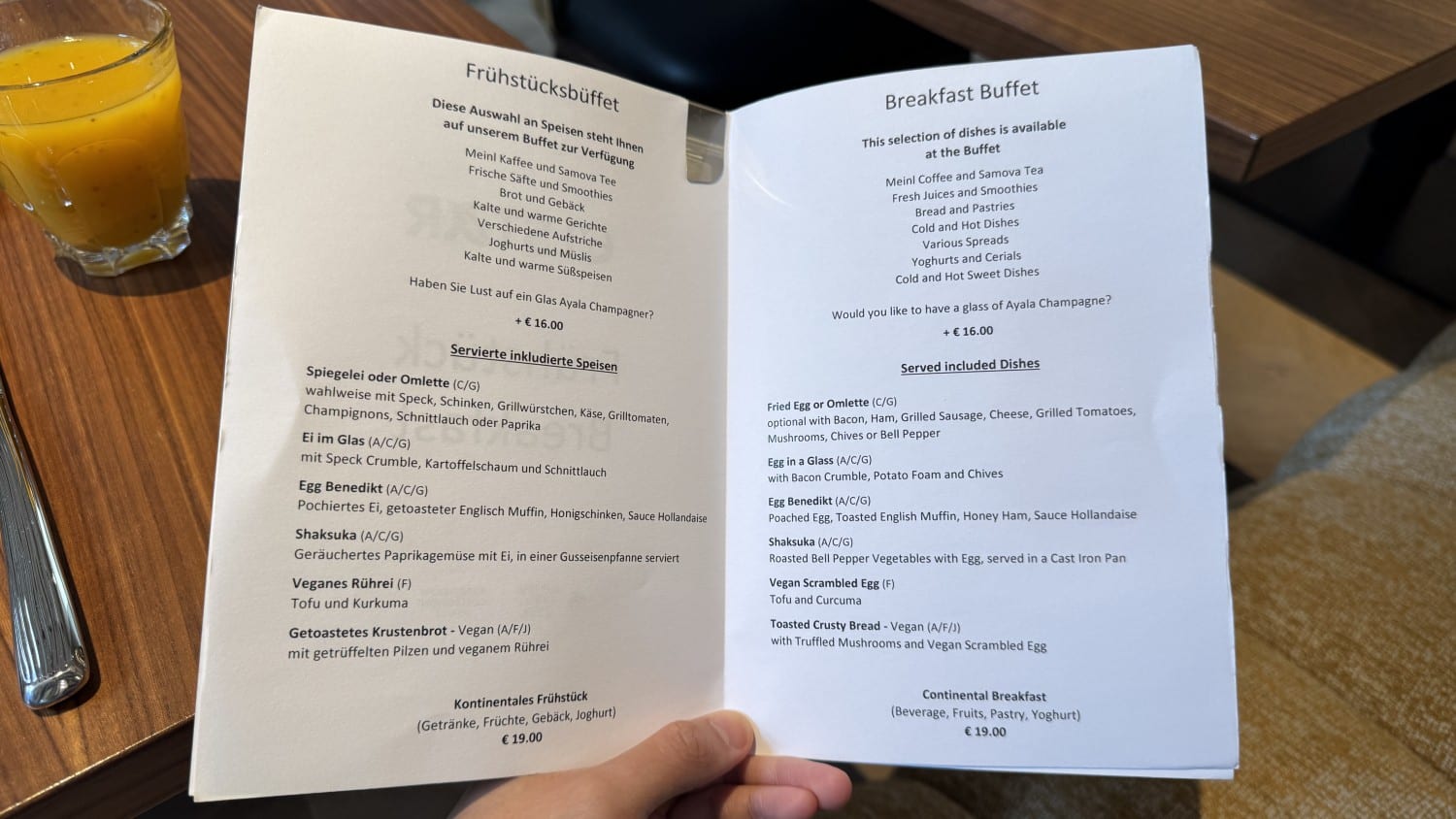 Liste du petit-déjeuner Elstar Restaurant