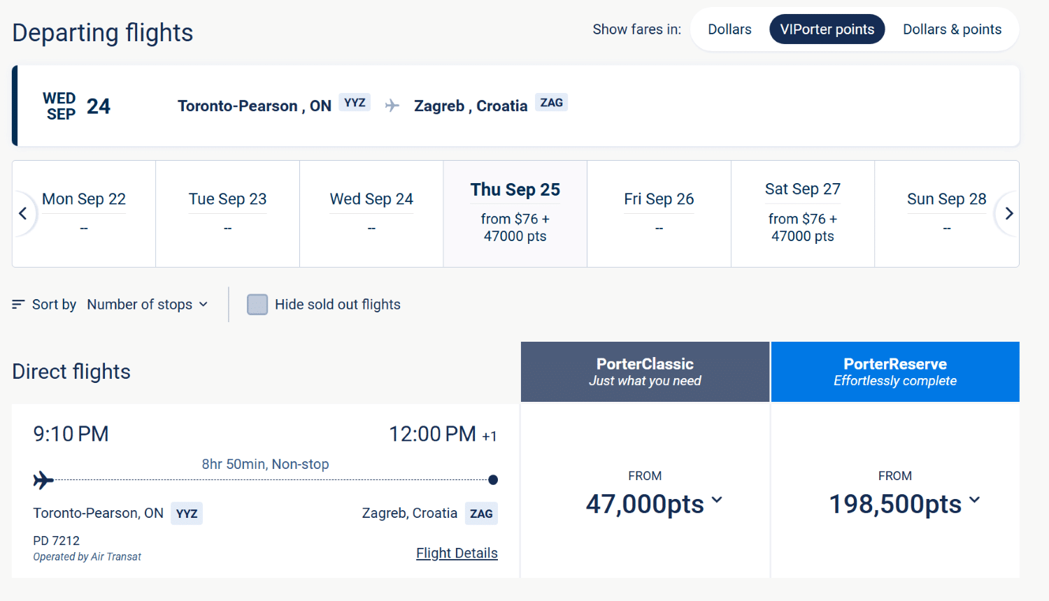 Port Airlines Air Transat Proking Yyz à Zag Viporerer Points Rate Remption Taux