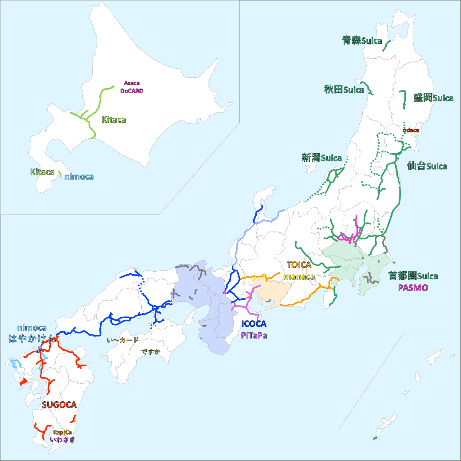 map of japan based on regional IC cards