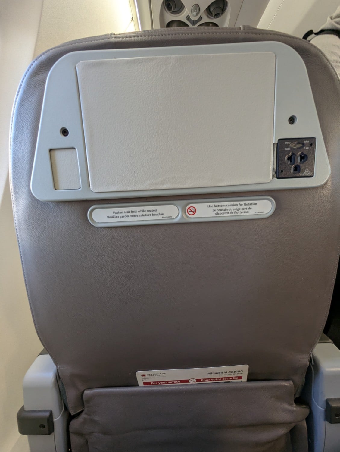air canada express business class CRJ900 back of seat