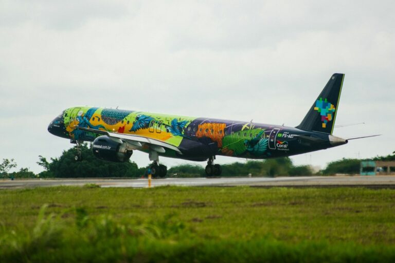 azul brazilian airlines plane taking off