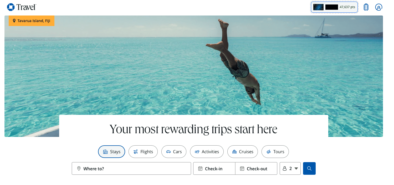 chase travel portal search screen