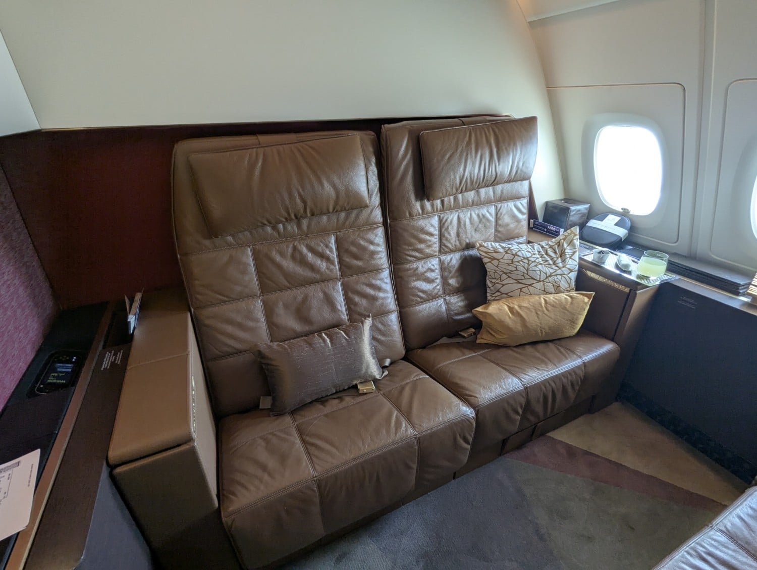 Etihad First Class apartments the Residence couch.