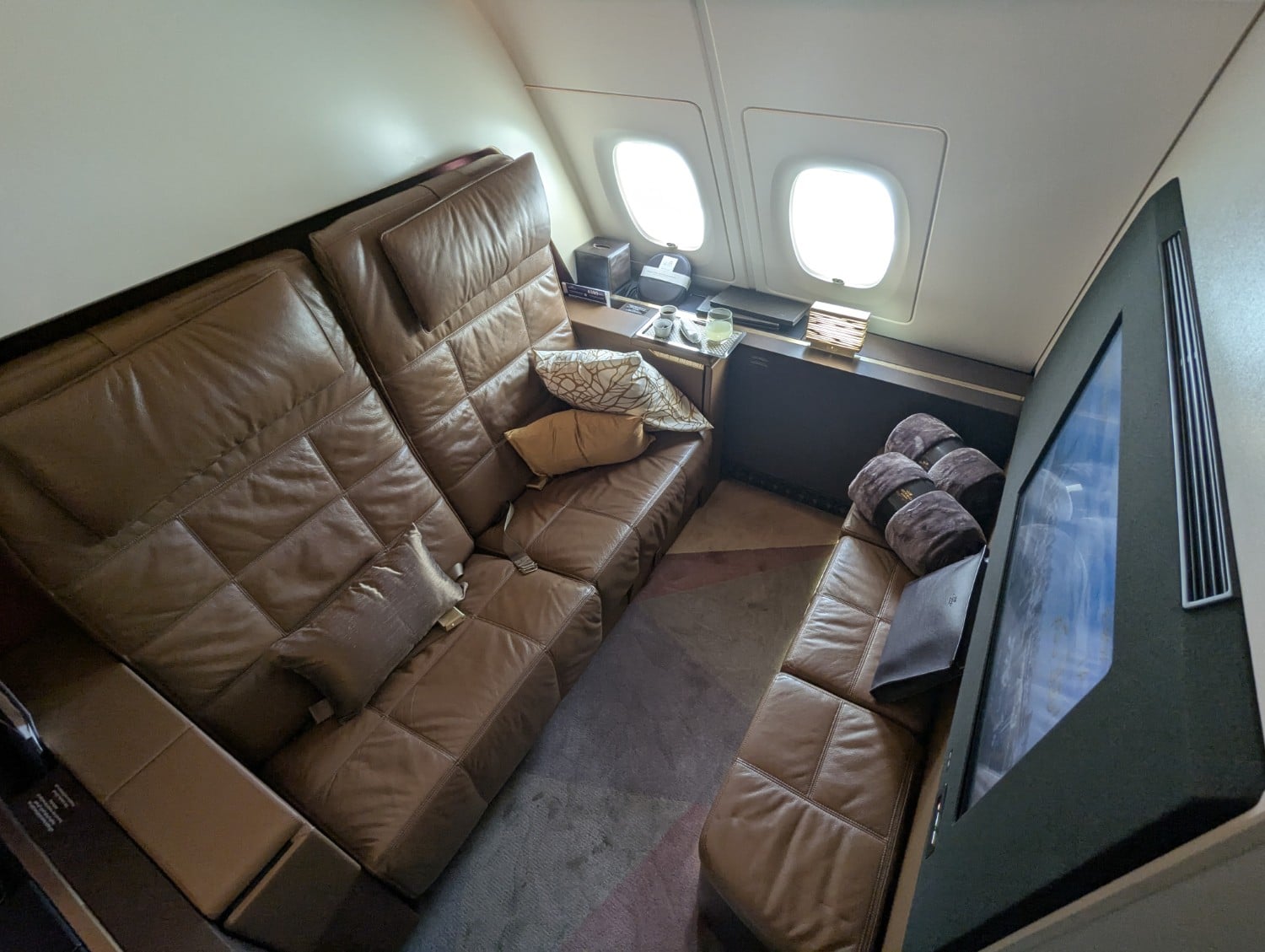 Etihad First Class apartments the Residence couch.