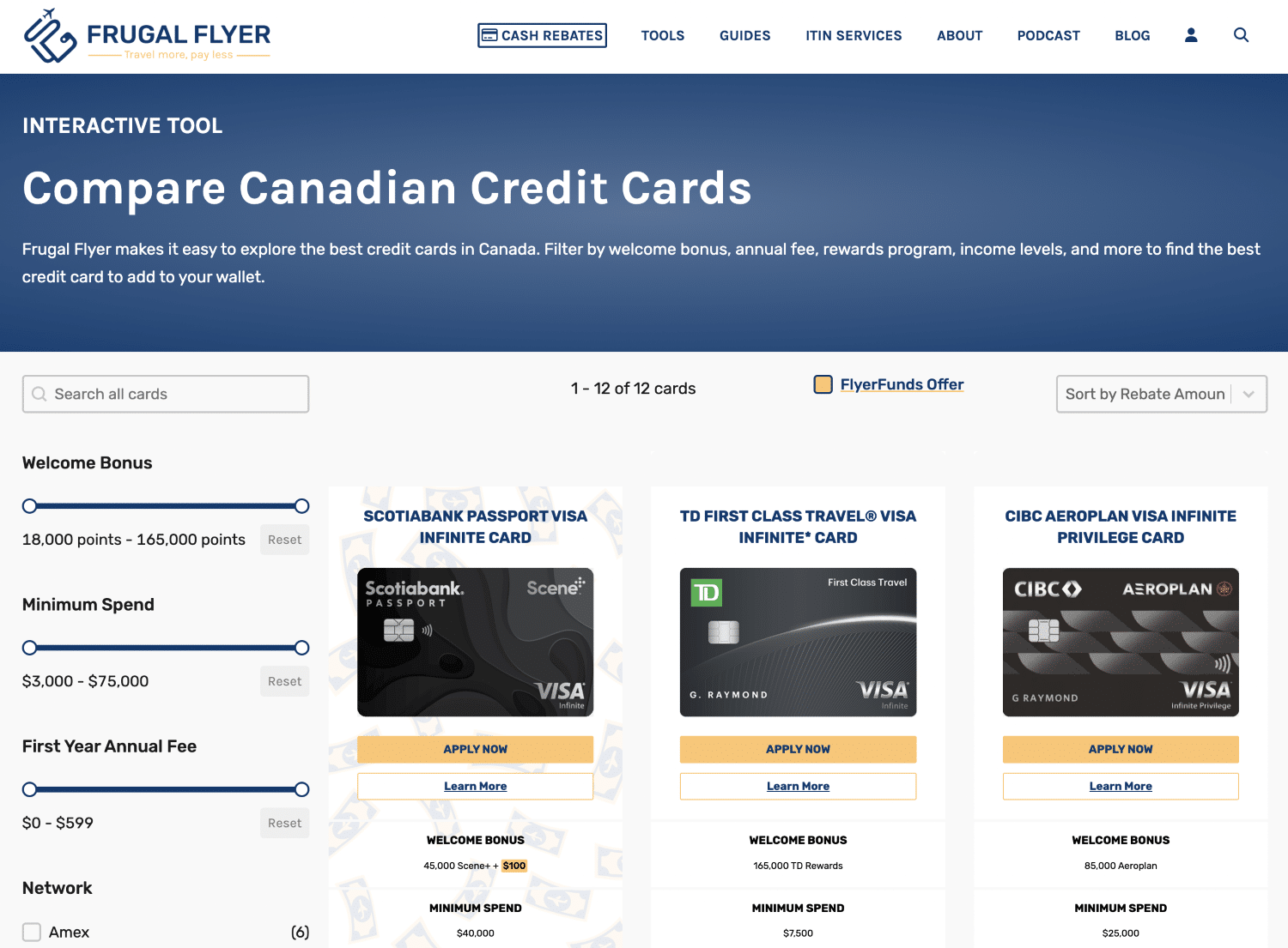 Outil de comparaison de la carte de crédit Flyer avec un accès à l'aéroport