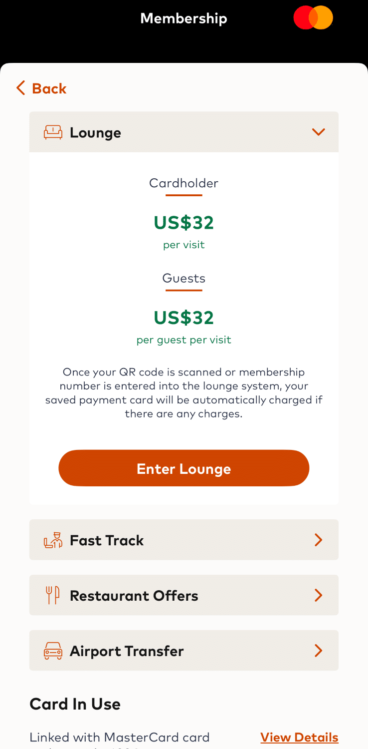 Le coût d'une carte de voyage MasterCard pour entrer dans le salon avec adhésion