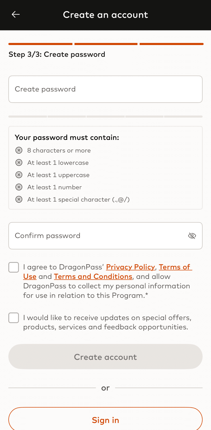 Inscrivez-vous pour une carte de voyage MasterCard et créez un mot de passe