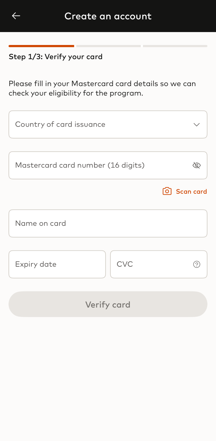 Pour souscrire à une MasterCard Travel Card, saisissez les détails de votre carte de crédit