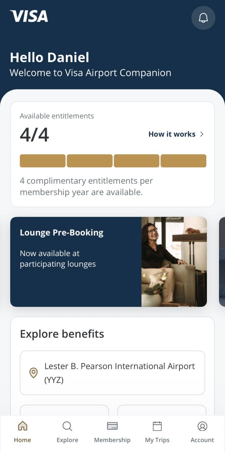Visa Airport Companion App Homescorn avec un certain nombre de laissez-passer Hall