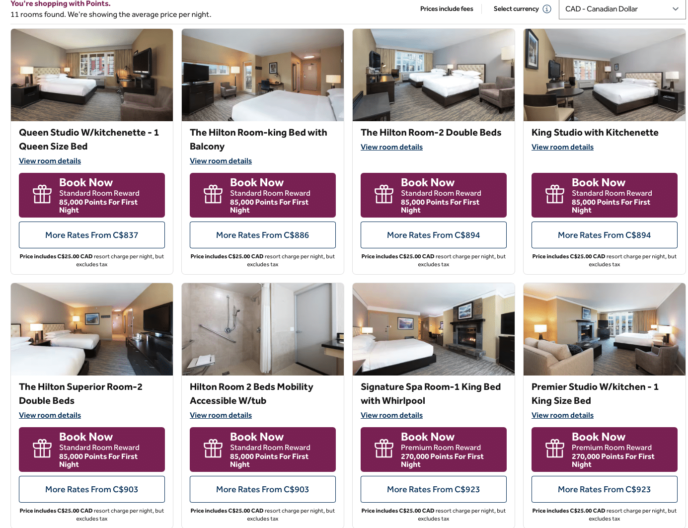 hilton whistler resort and spa redemption rates on hilton honors