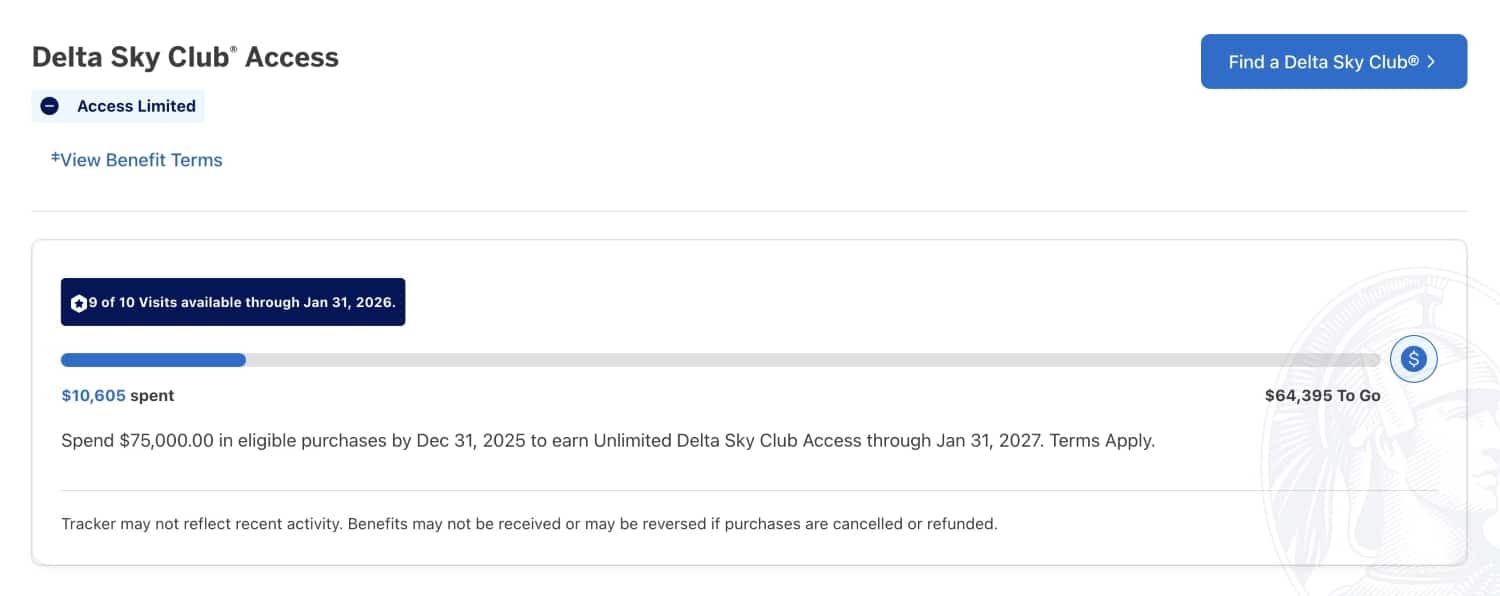delta sky club access benefit on american express platinum card