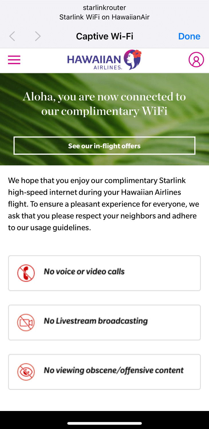 hawaiian airlines business class a330 in-flight wifi starlink 1