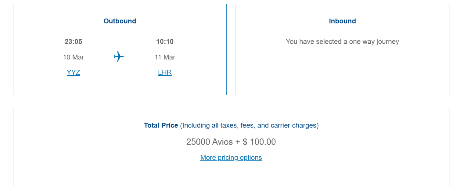 toronto yyz to london lhr using british airways avios