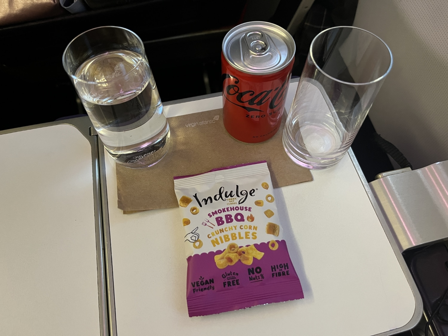 virgin atlantic premium economy a330-300 cola with snacks