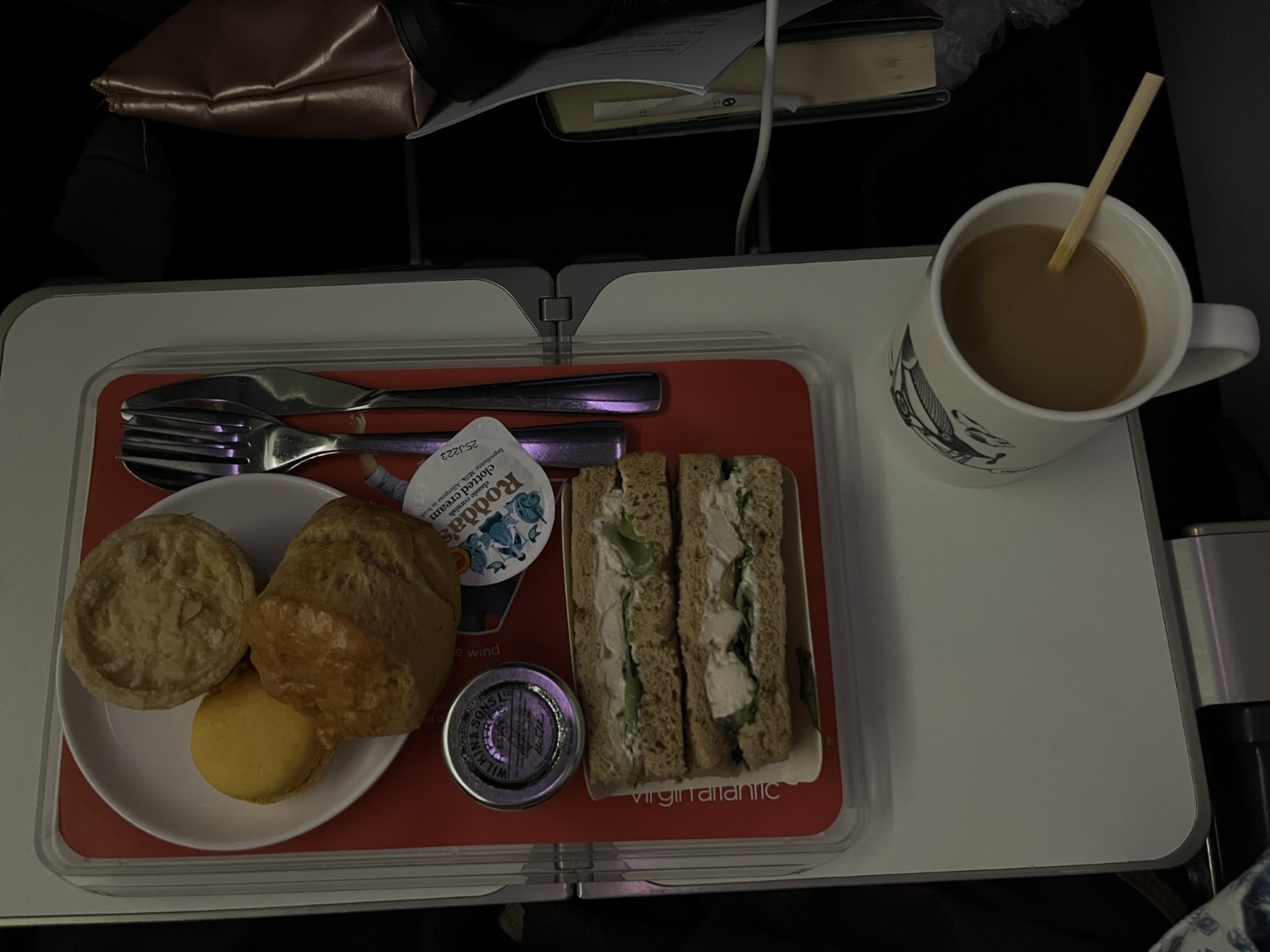 virgin atlantic premium economy a330-300 sandwich and tea meal service