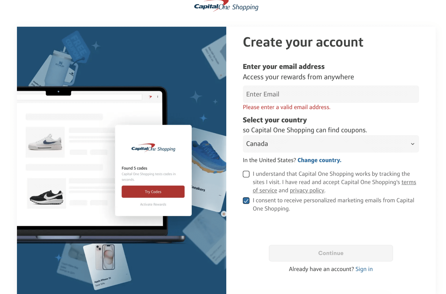 sign up for capital one shopping