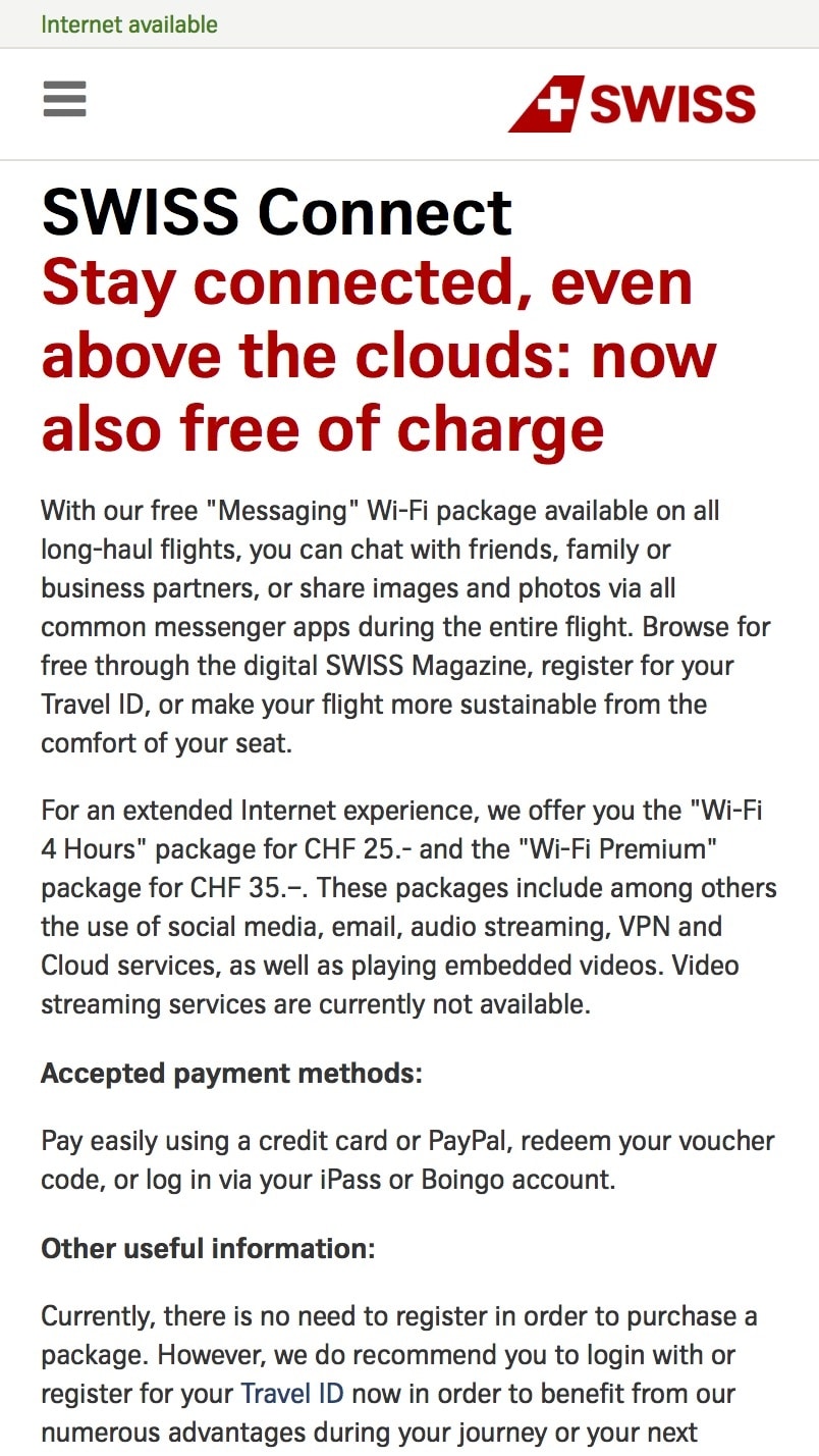 swiss business class a330 SWISS connect information