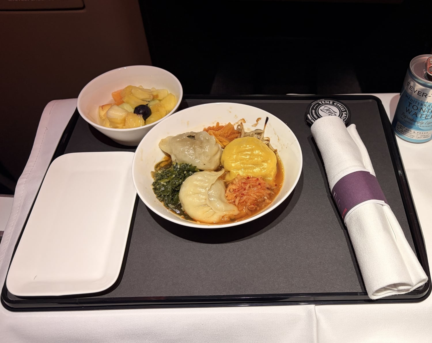 swiss business class a330 dumplings meal