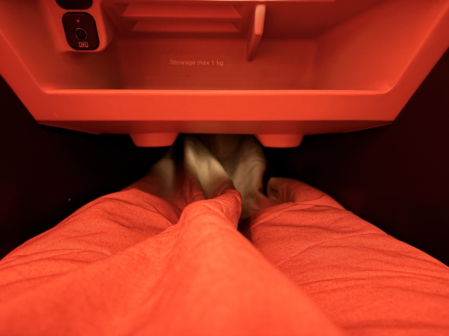 swiss business class a330 footwell while in lie flat mode