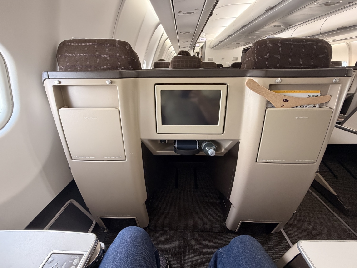 swiss business class a330 throne seat entertainment console view