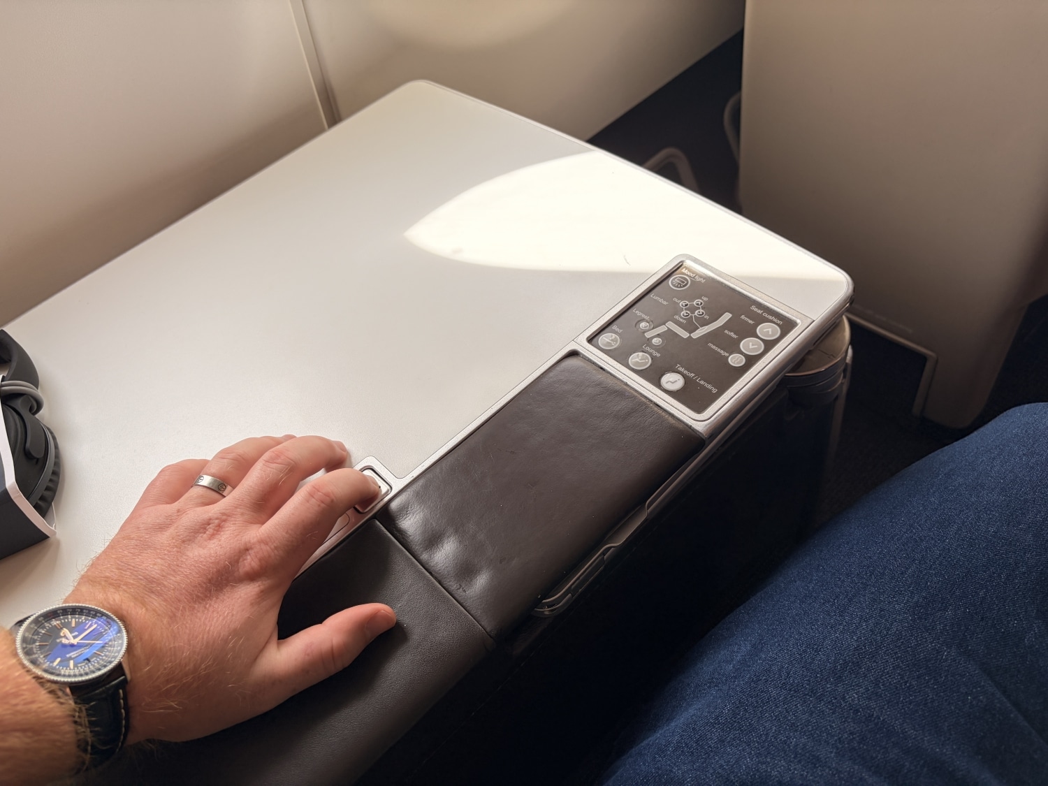 swiss business class a330 tray table button pushed