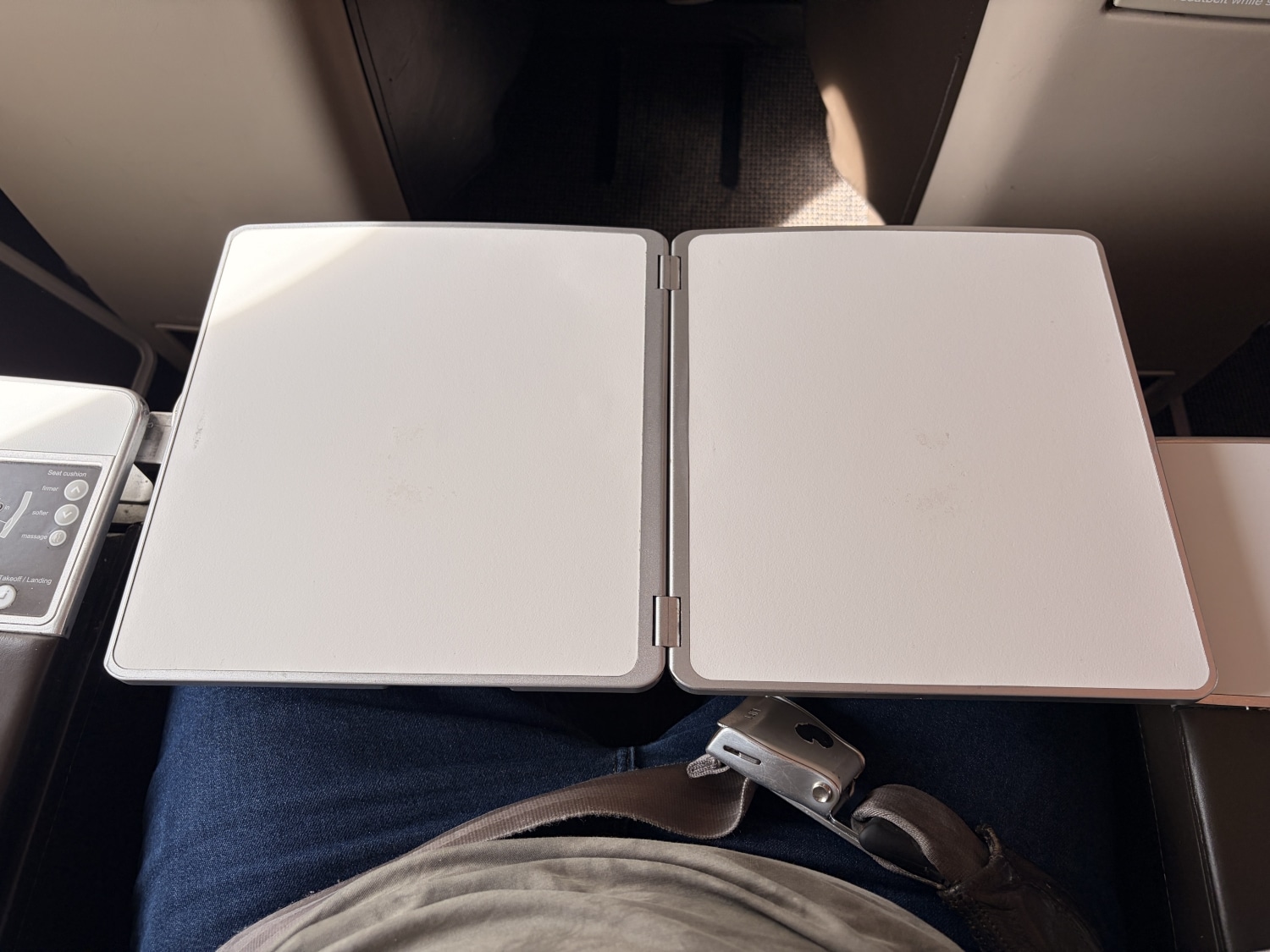 swiss business class a330 tray table fully-extended
