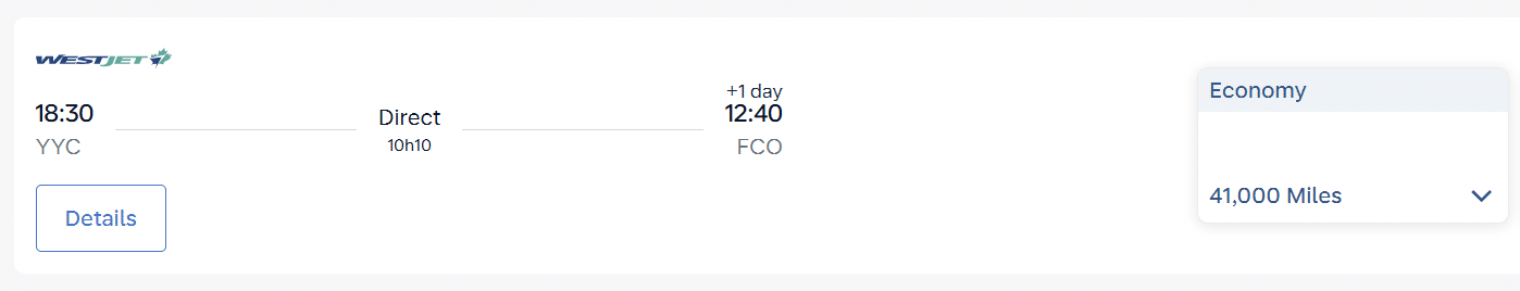 westjet calgary yyc to rome fco using flying blue miles