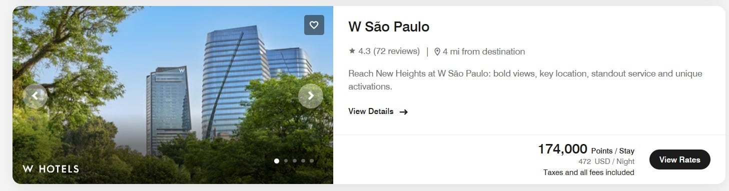 w sao paulo marriott bonvoy redemption vs cash rates